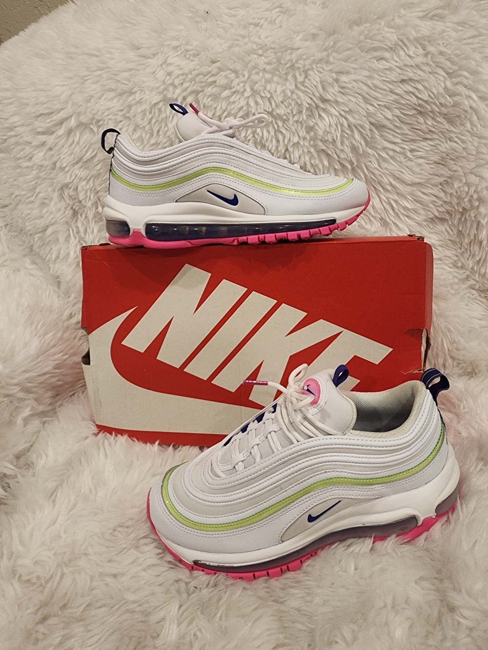 Nike Air Max 97 - White with Pink & Lime Accent